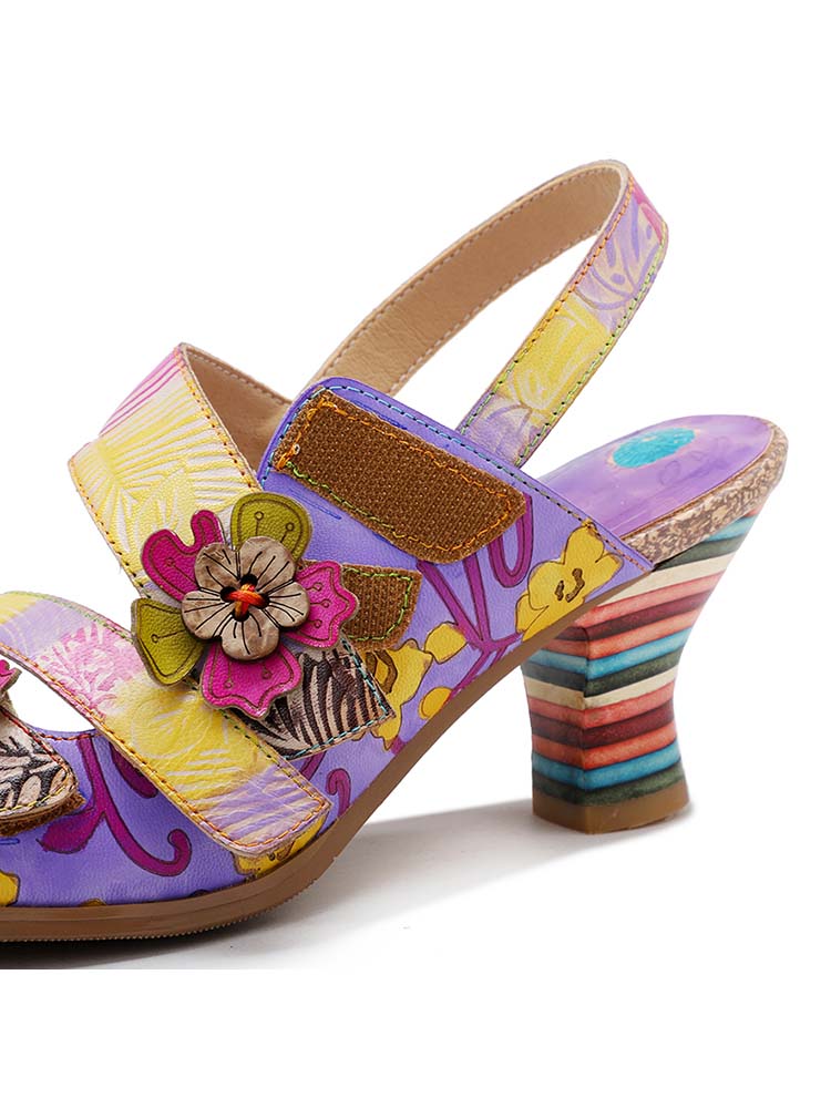 Starlit Confidence Striped Leather Heel Comfy Sandals