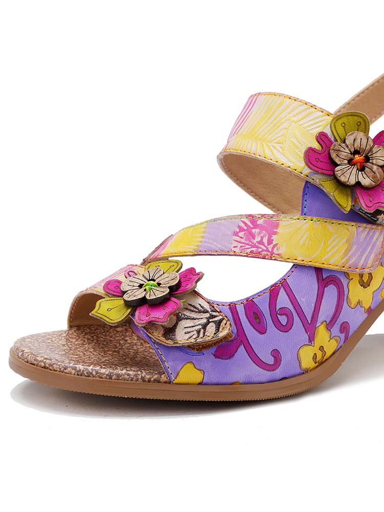 Starlit Confidence Striped Leather Heel Comfy Sandals