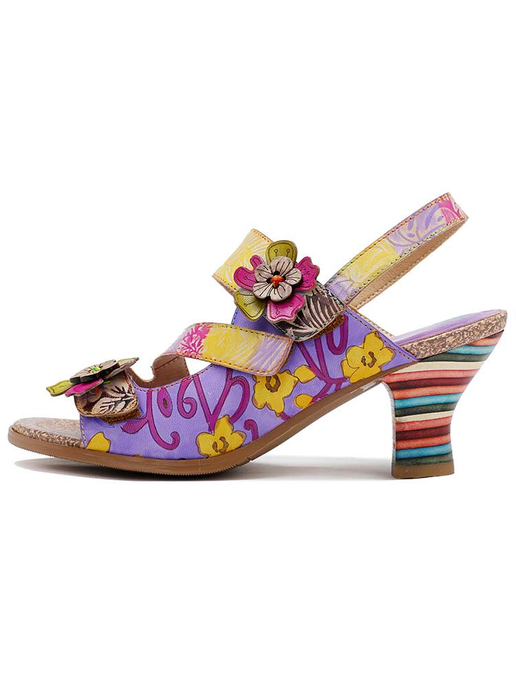Starlit Confidence Striped Leather Heel Comfy Sandals