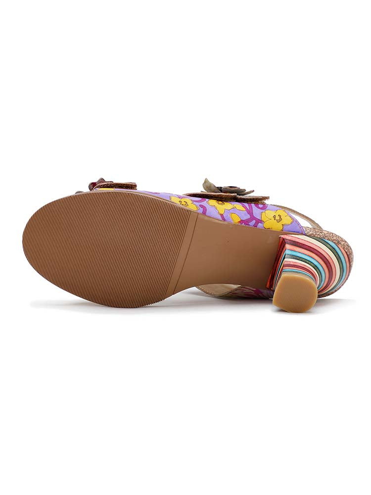 Starlit Confidence Striped Leather Heel Comfy Sandals