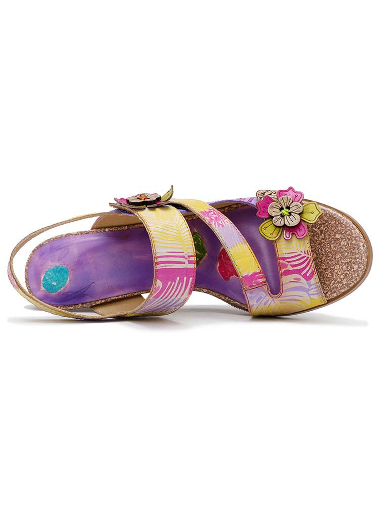 Starlit Confidence Striped Leather Heel Comfy Sandals