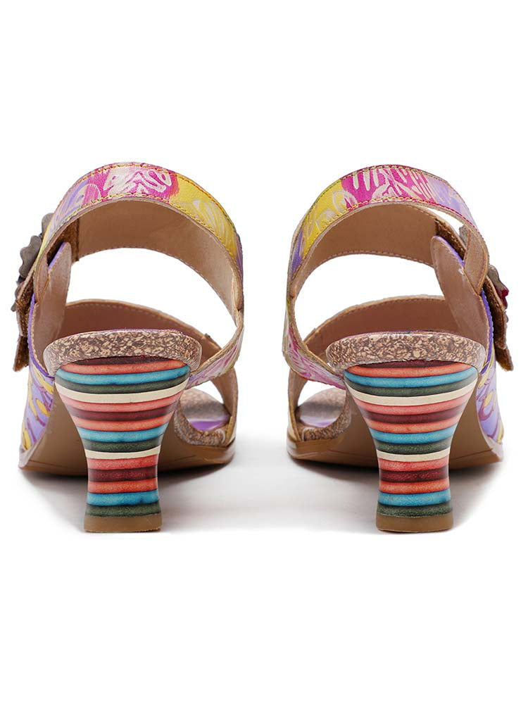 Starlit Confidence Striped Leather Heel Comfy Sandals