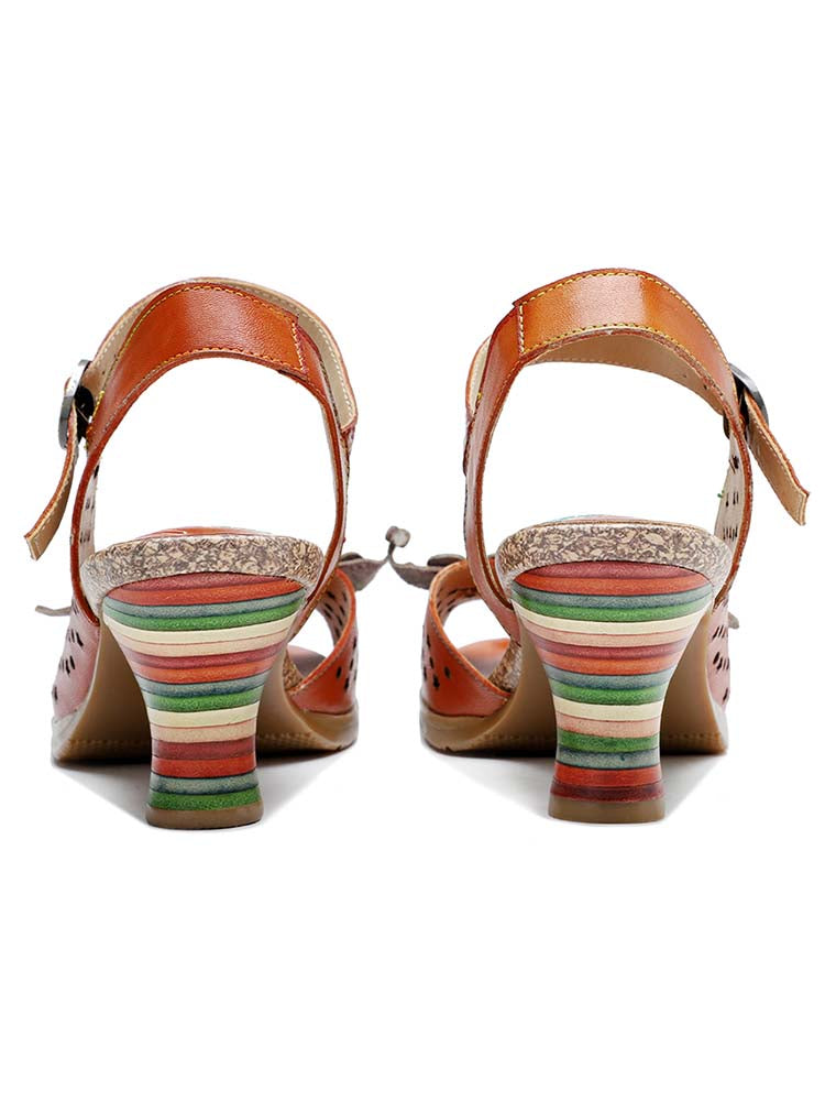 Starlit Radiance Three Flower Hollow Leather Sandals