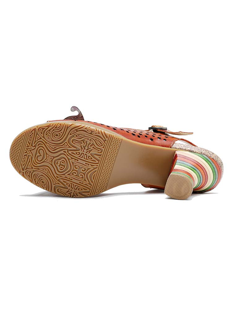 Starlit Radiance Three Flower Hollow Leather Sandals