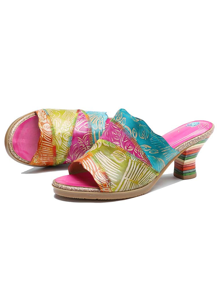 Starlit Confidence Four Color Splicing Leather Slippers