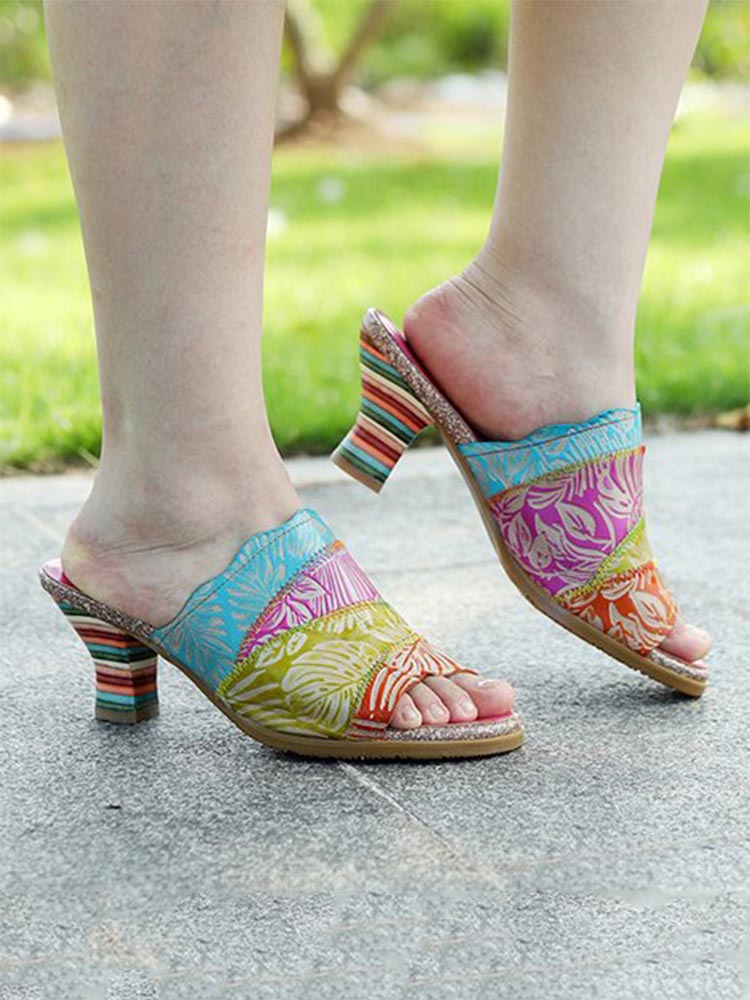 Starlit Confidence Four Color Splicing Leather Slippers