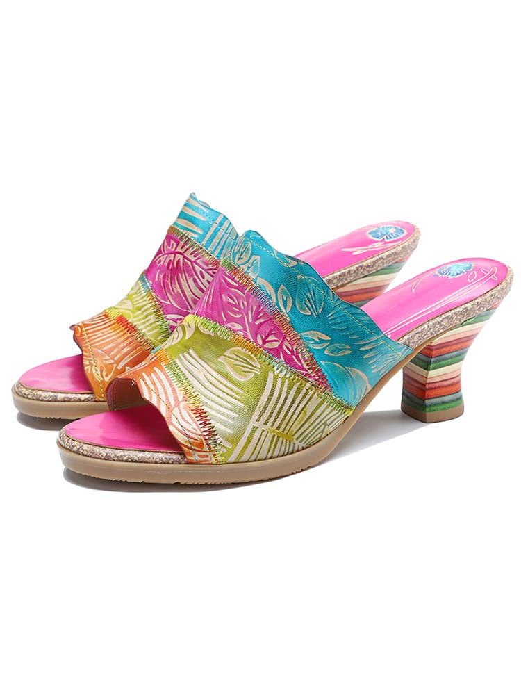 Starlit Confidence Four Color Splicing Leather Slippers