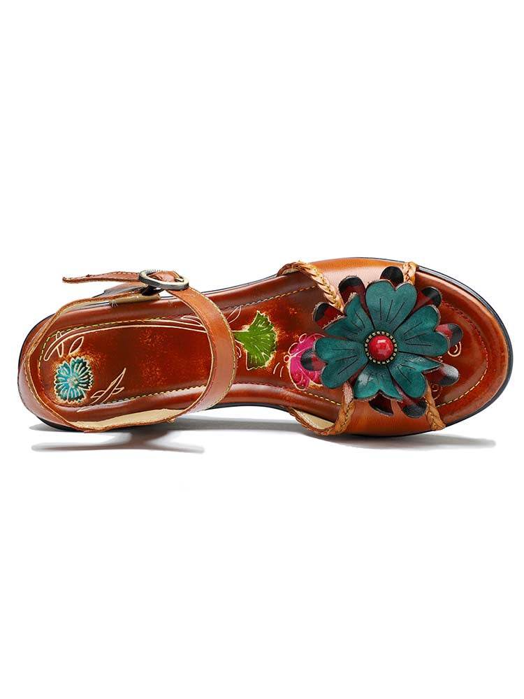 Starlit Radiance Handmade Retro Floral Wedge Sandals For Poise