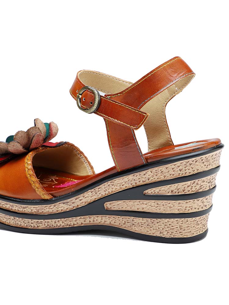 Starlit Radiance Handmade Retro Floral Wedge Sandals For Poise