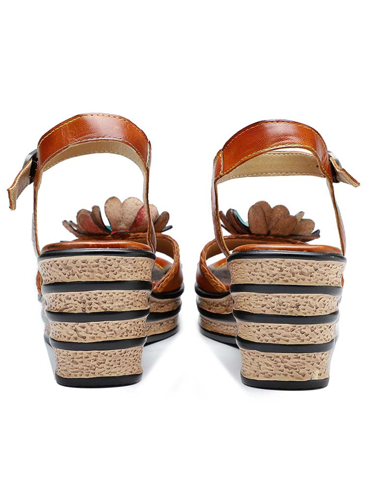 Starlit Radiance Handmade Retro Floral Wedge Sandals For Poise