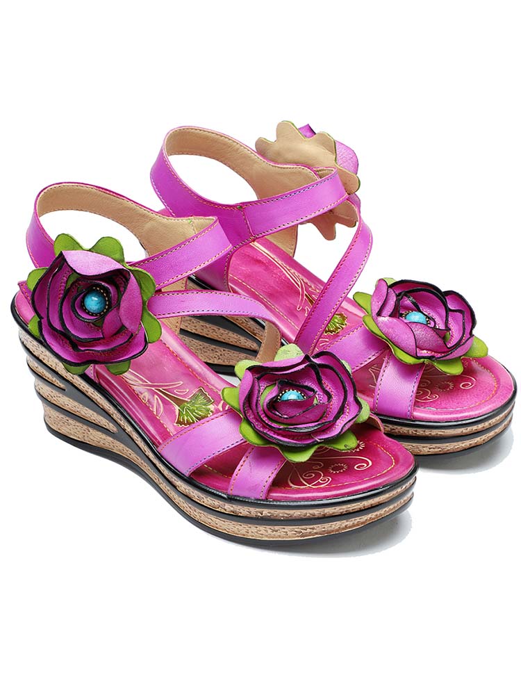 Stellar Radiance Rose Wedge Sandals Trendsetting Comfort