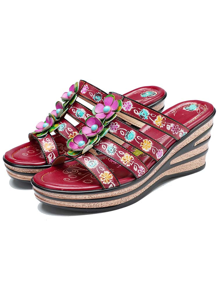 Starlit Confidence Purple Triple Flower Wedge Slippers