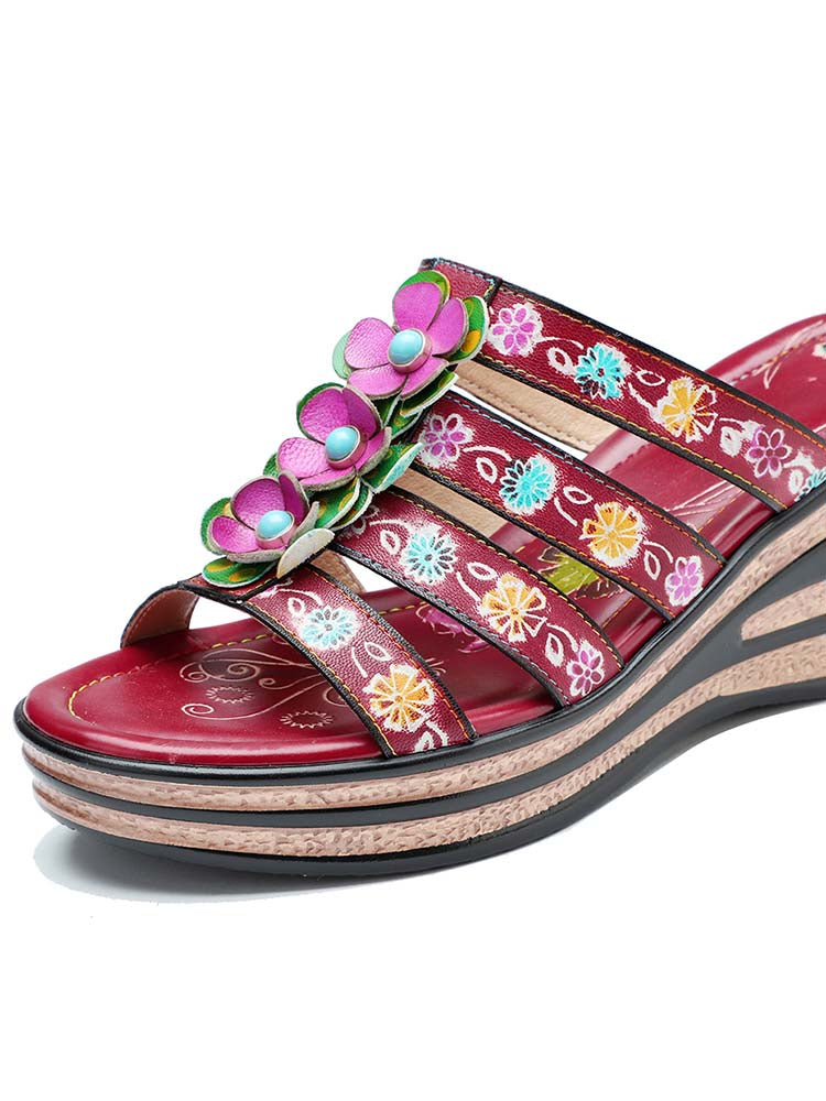 Starlit Confidence Purple Triple Flower Wedge Slippers
