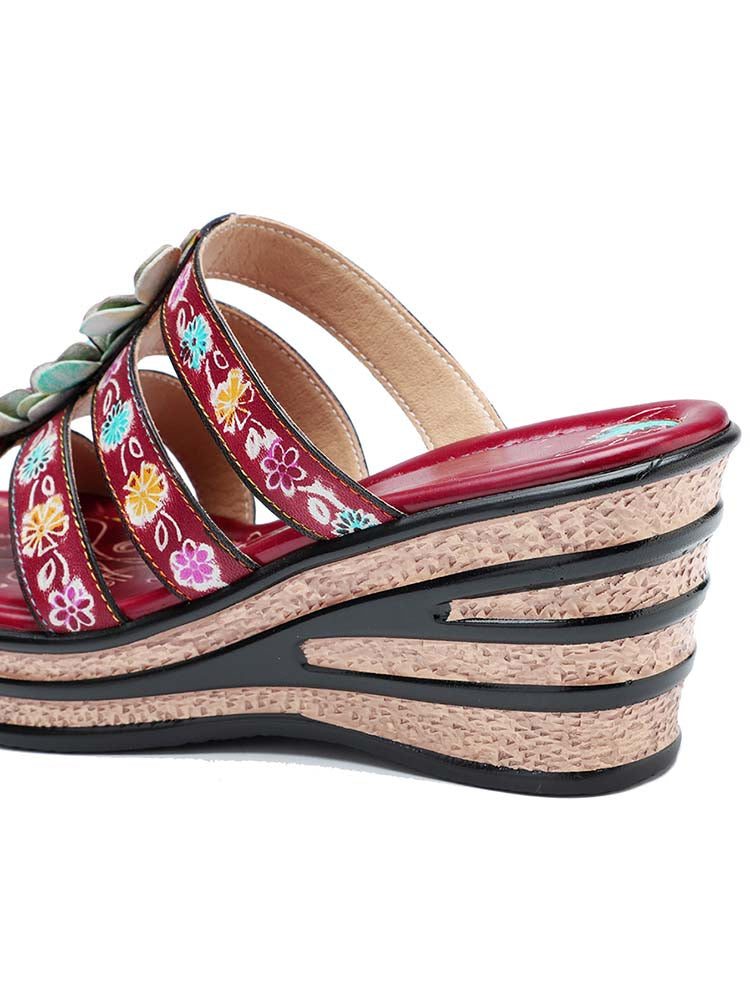 Starlit Confidence Purple Triple Flower Wedge Slippers