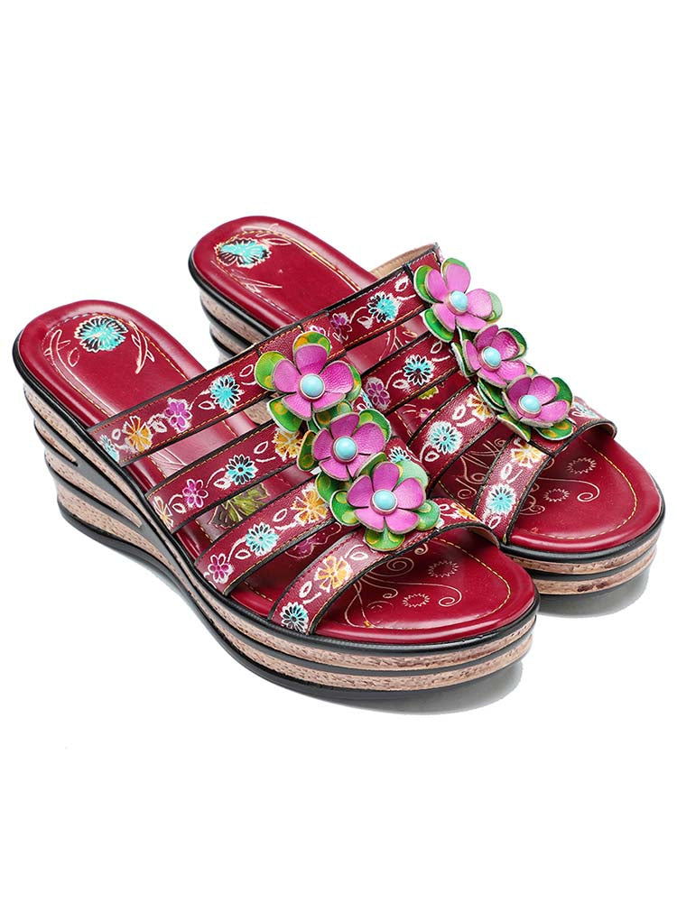 Starlit Confidence Purple Triple Flower Wedge Slippers