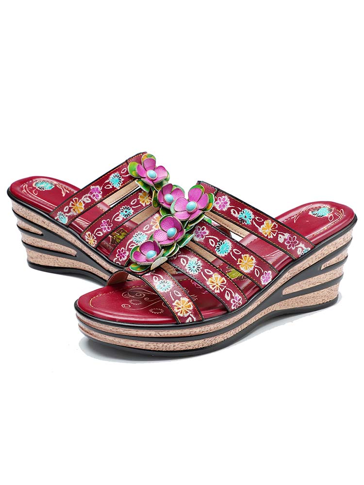 Starlit Confidence Purple Triple Flower Wedge Slippers