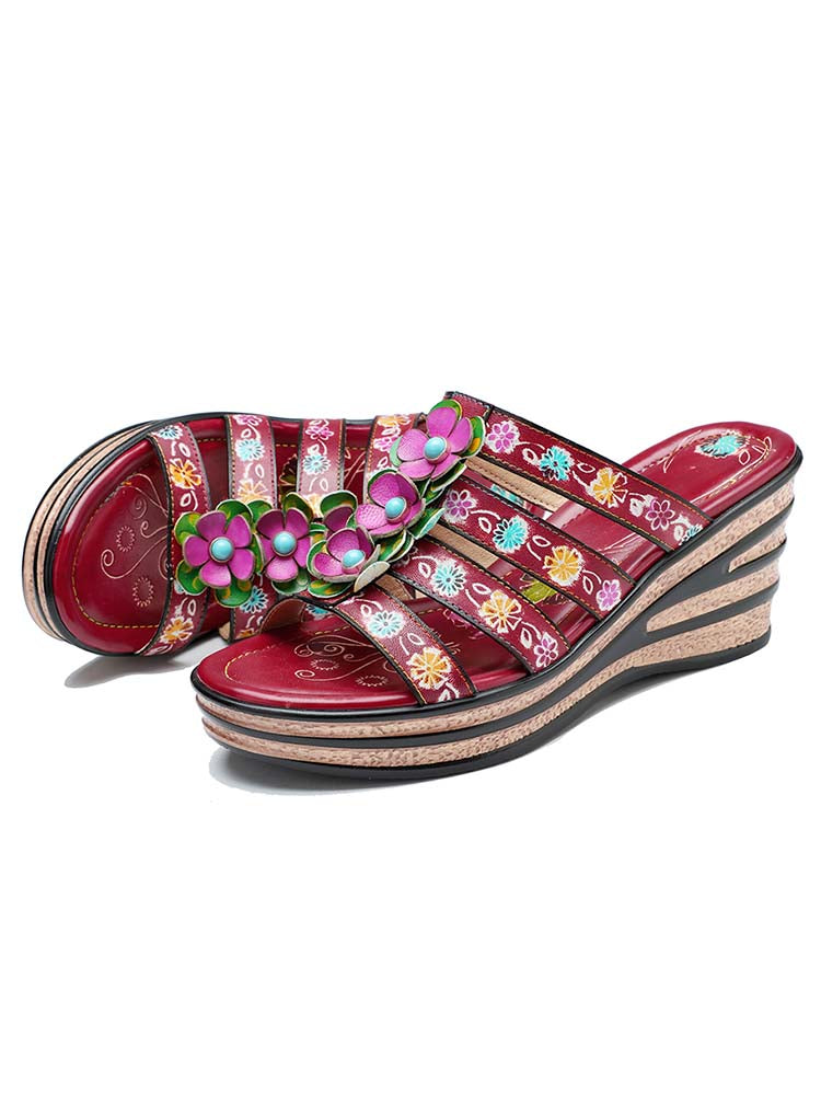 Starlit Confidence Purple Triple Flower Wedge Slippers