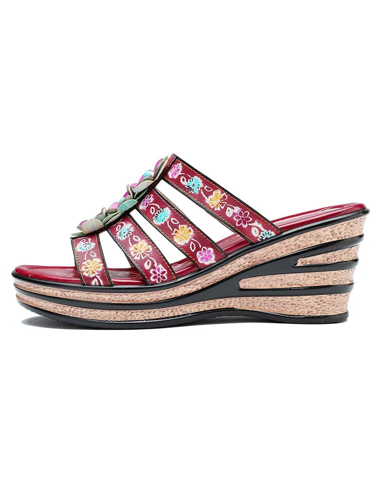 Starlit Confidence Purple Triple Flower Wedge Slippers