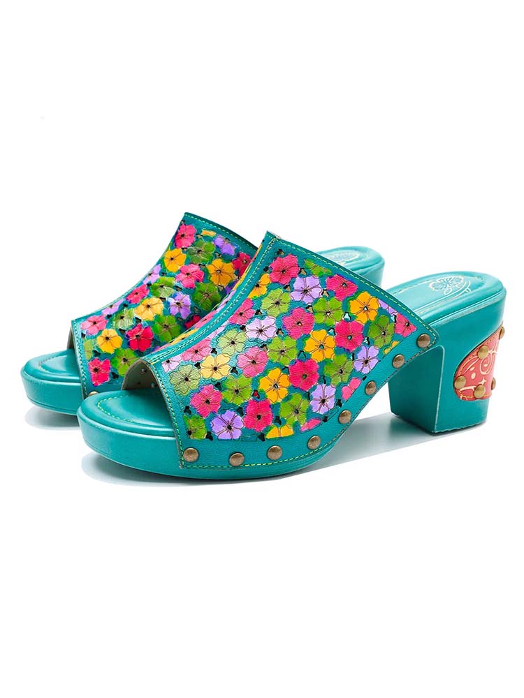 Starlit Magnetism Retro Four Color Handmade Leather Sandals