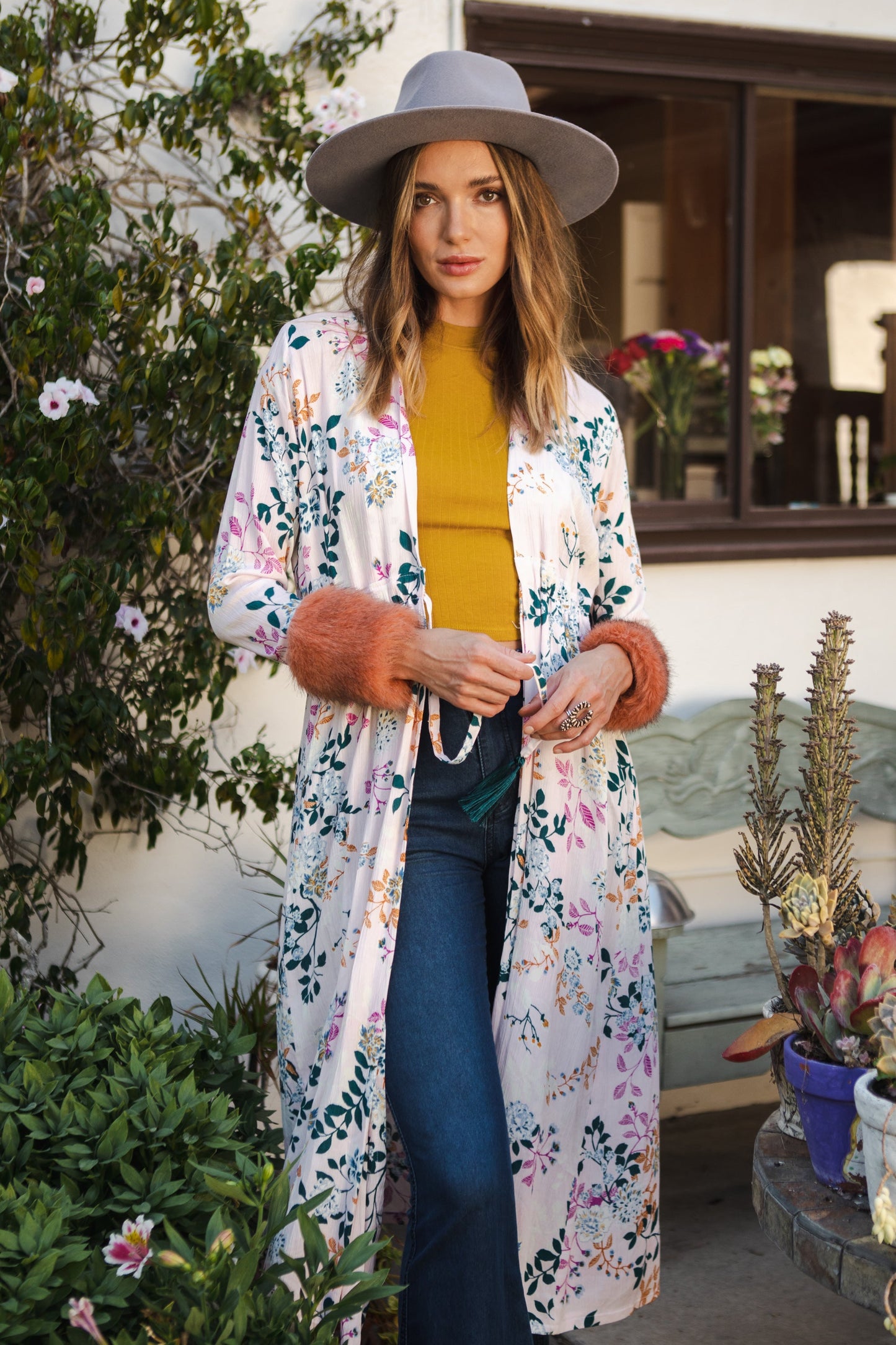 Blush Garden Faux Fur Duster