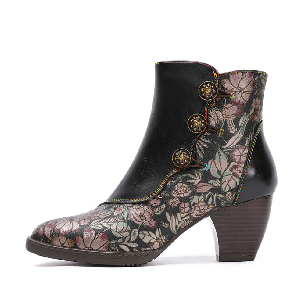Starlit Confidence Handmade Floral Leather Ankle Boots