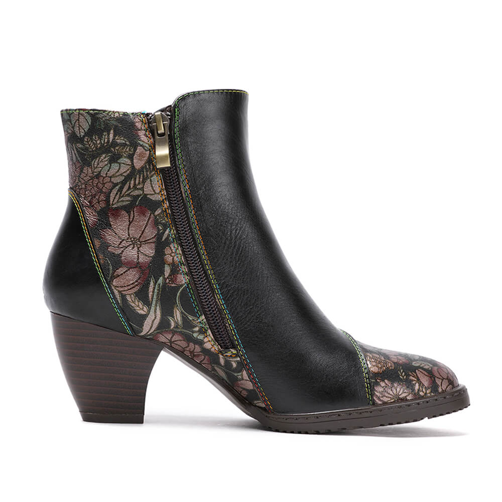 Starlit Confidence Handmade Floral Leather Ankle Boots