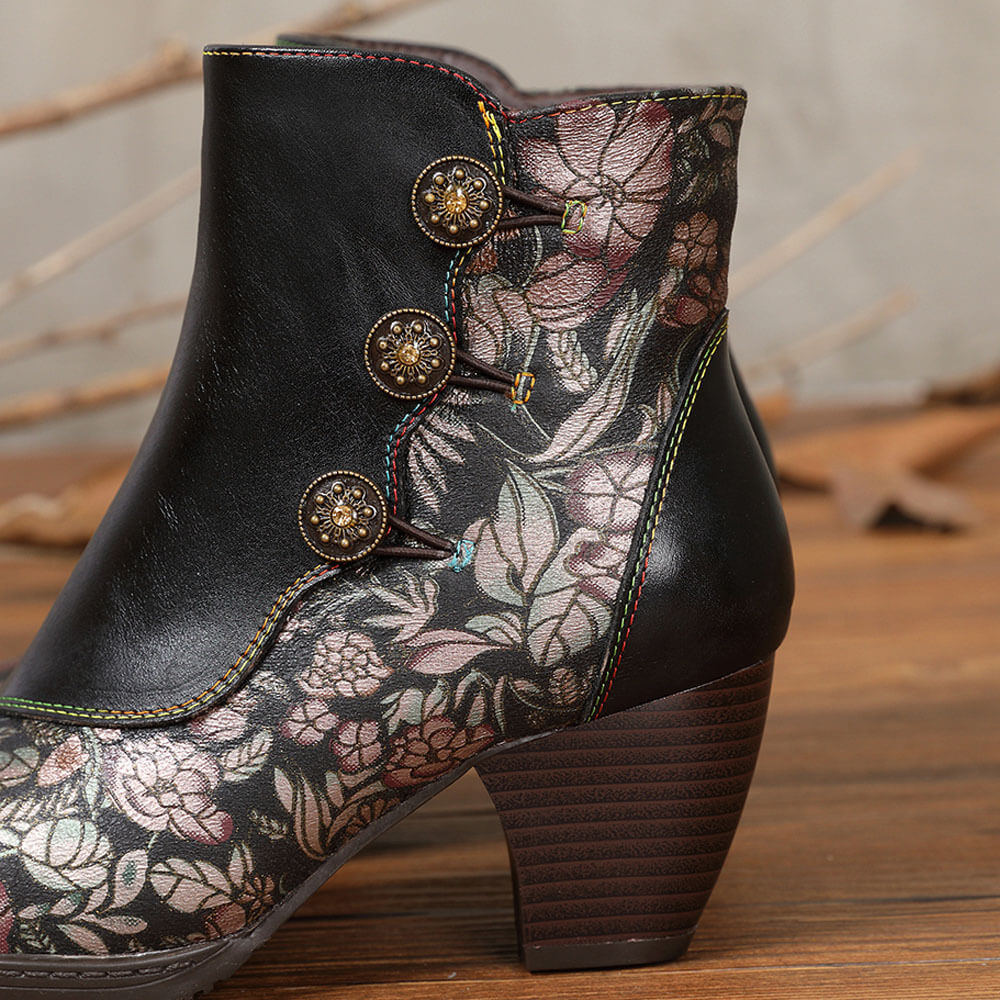 Starlit Confidence Handmade Floral Leather Ankle Boots