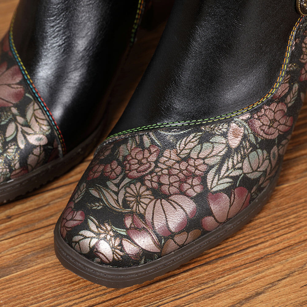 Starlit Confidence Handmade Floral Leather Ankle Boots