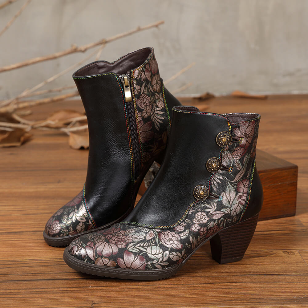 Starlit Confidence Handmade Floral Leather Ankle Boots