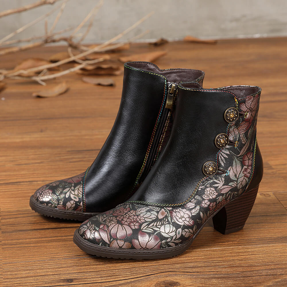 Starlit Confidence Handmade Floral Leather Ankle Boots
