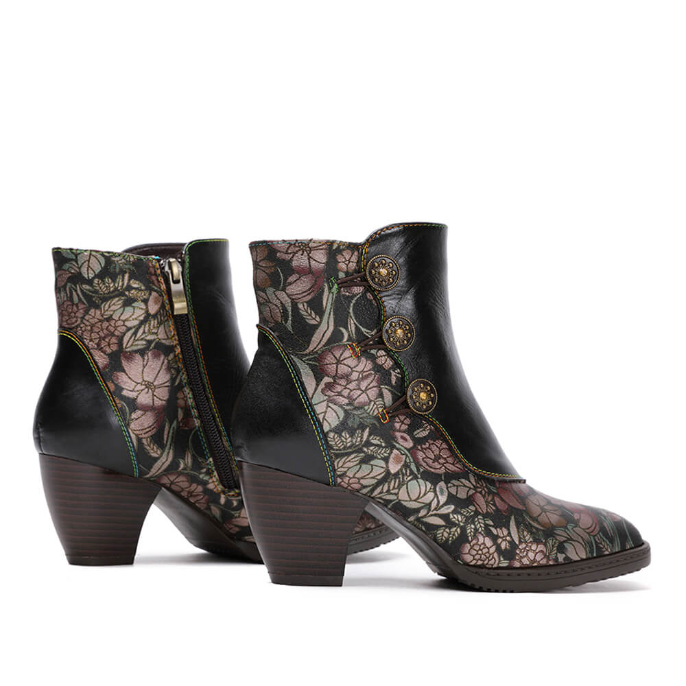 Starlit Confidence Handmade Floral Leather Ankle Boots