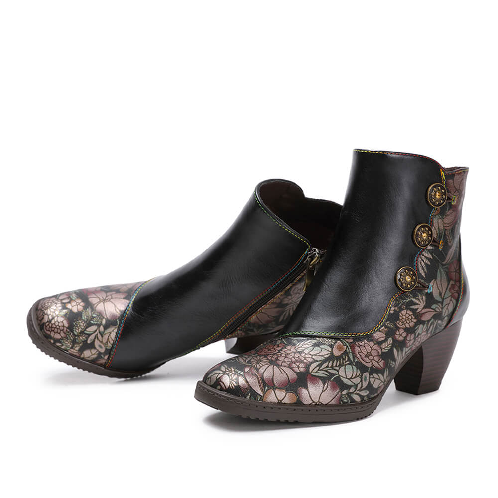 Starlit Confidence Handmade Floral Leather Ankle Boots