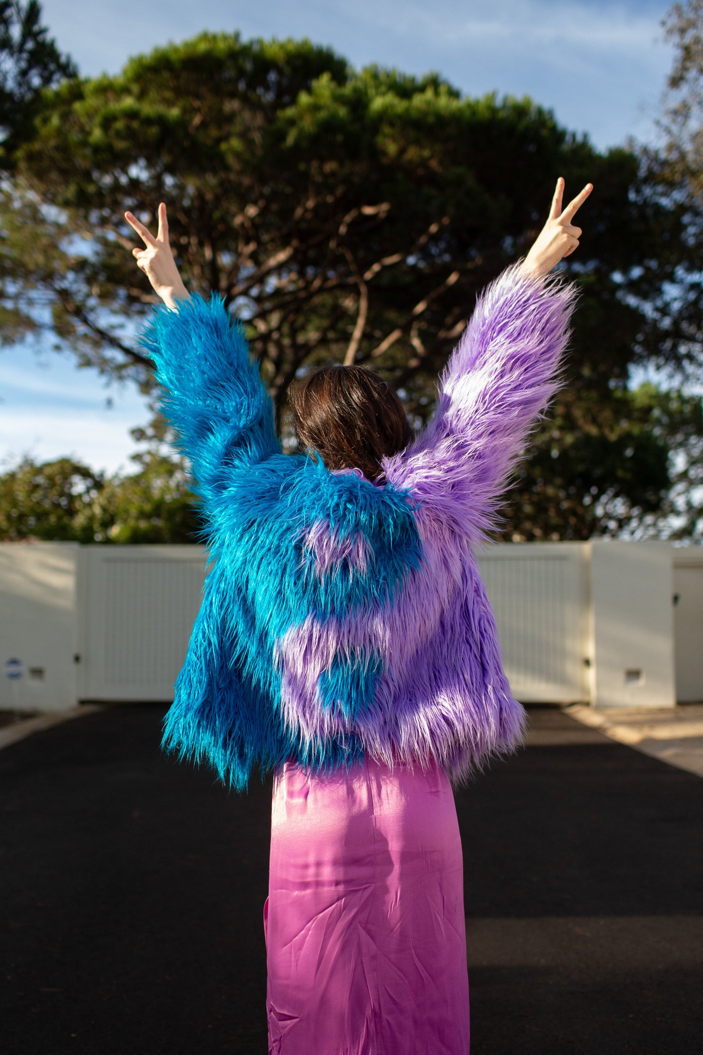 Harmony Faux Fur Yin-Yang Jacket in Aqua