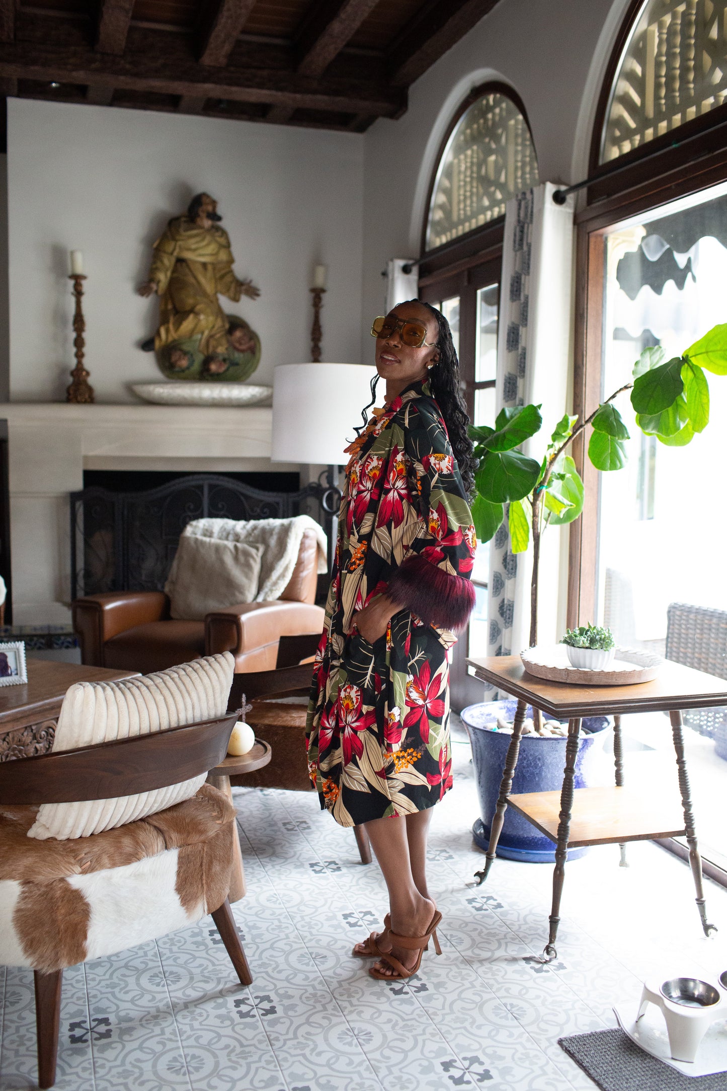 Jardin Nuit Faux Fur Koi Kimono