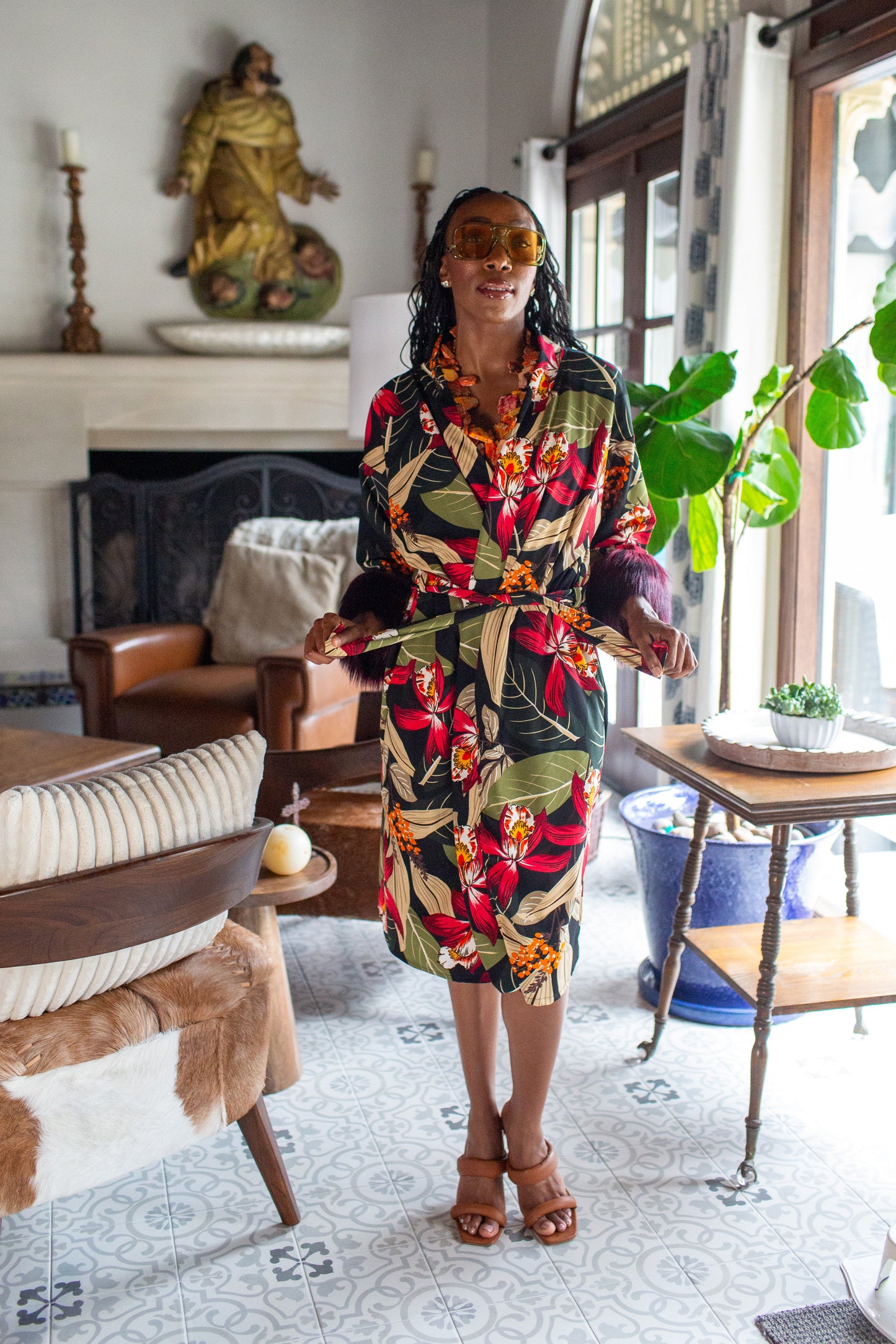 Jardin Nuit Faux Fur Koi Kimono