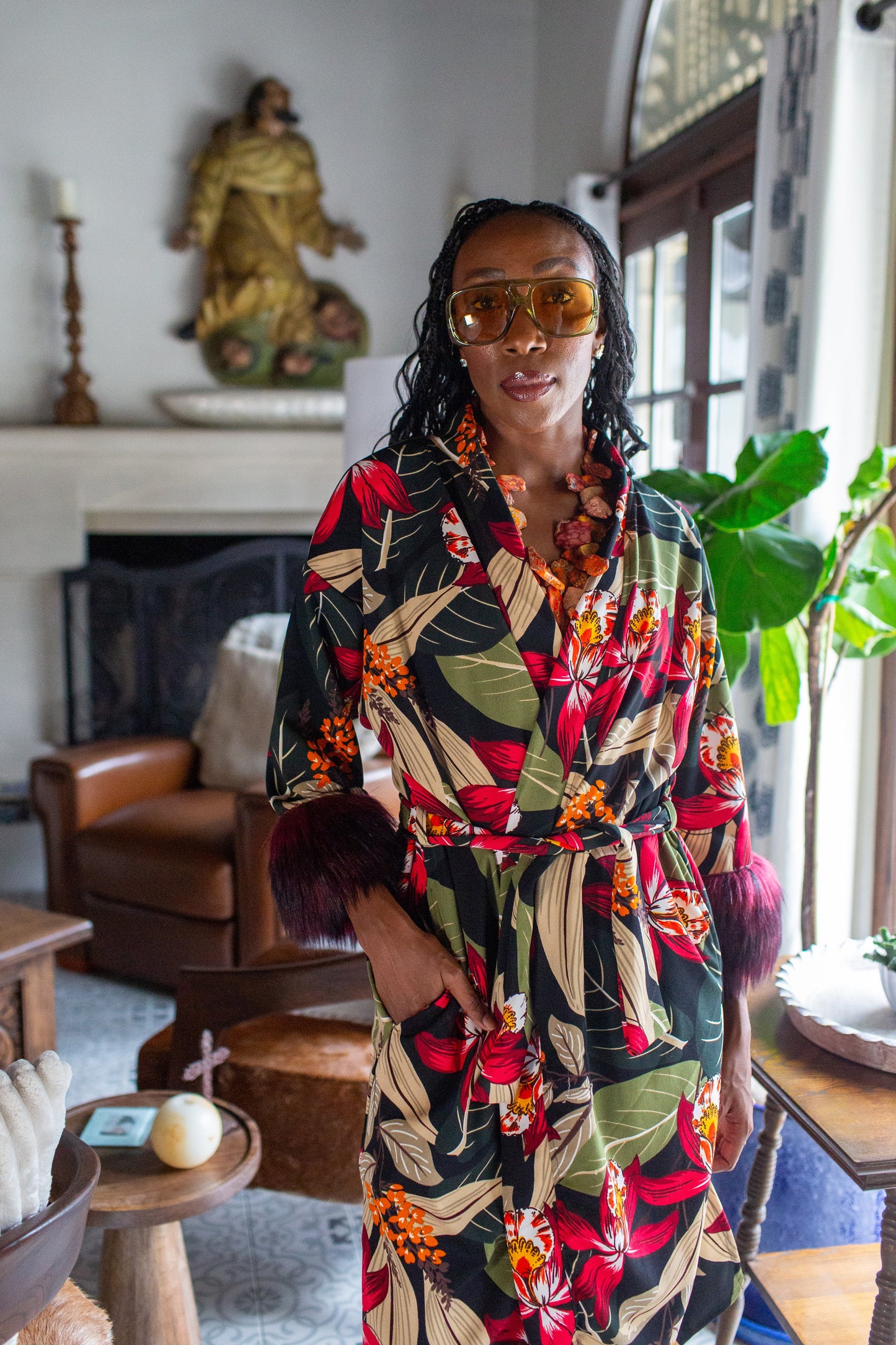 Jardin Nuit Faux Fur Koi Kimono