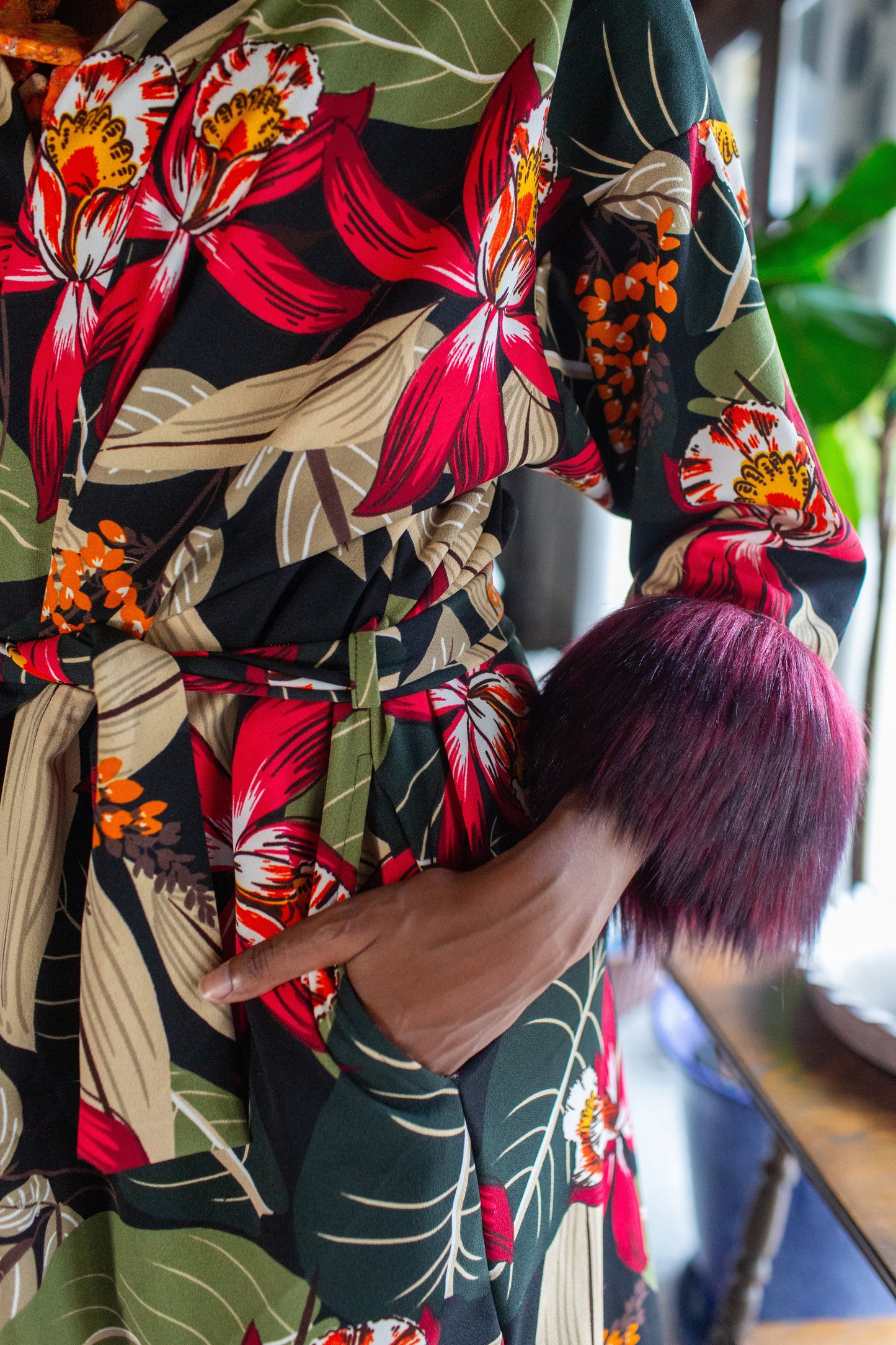 Jardin Nuit Faux Fur Koi Kimono