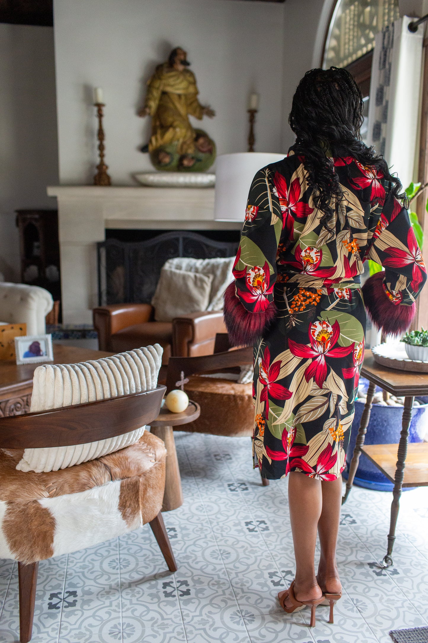 Jardin Nuit Faux Fur Koi Kimono