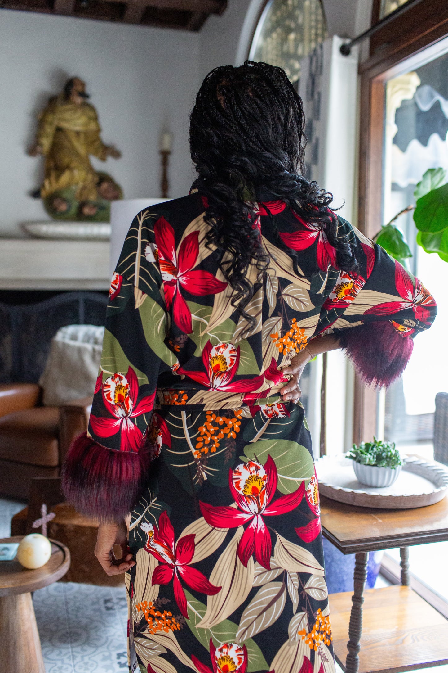 Jardin Nuit Faux Fur Koi Kimono