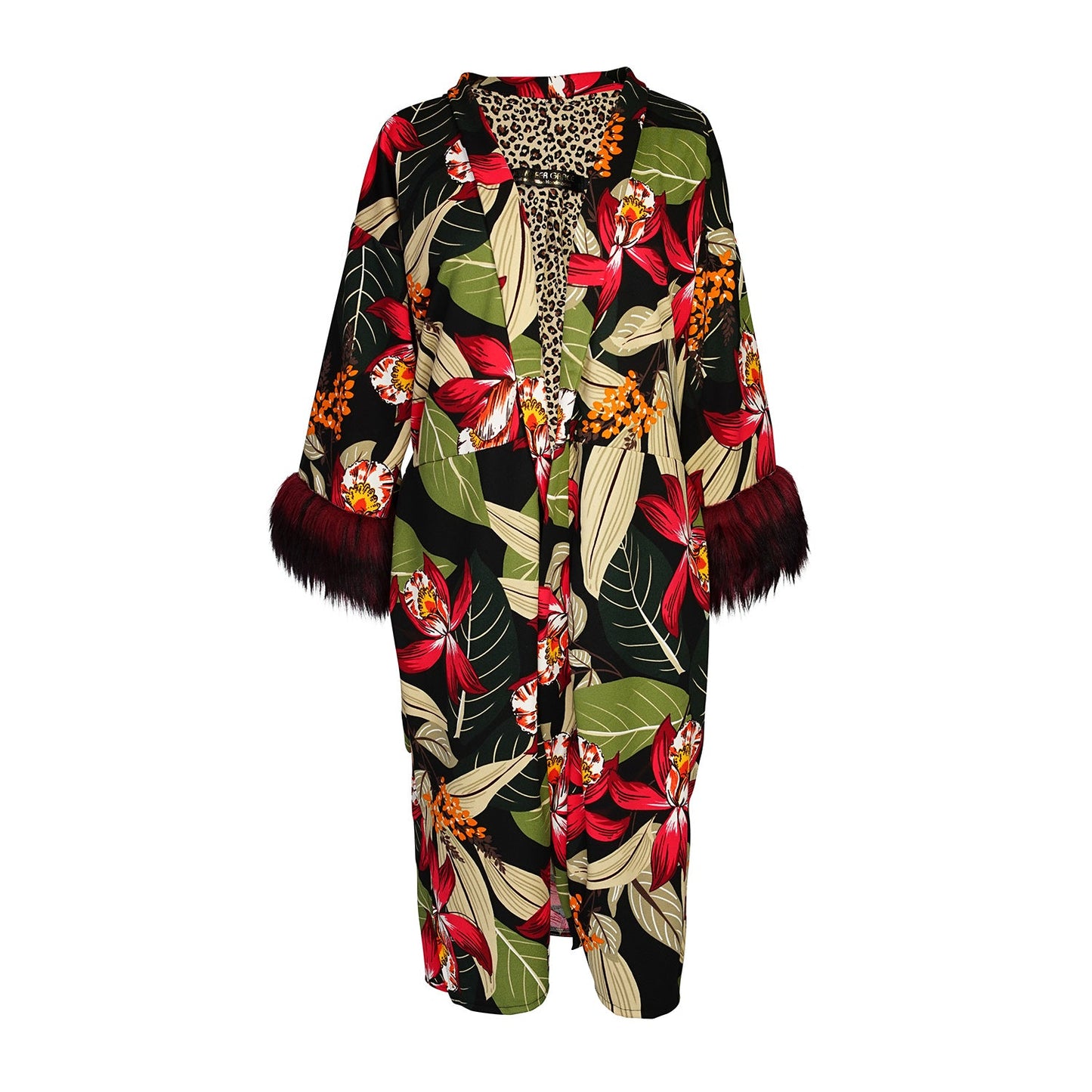 Jardin Nuit Faux Fur Koi Kimono