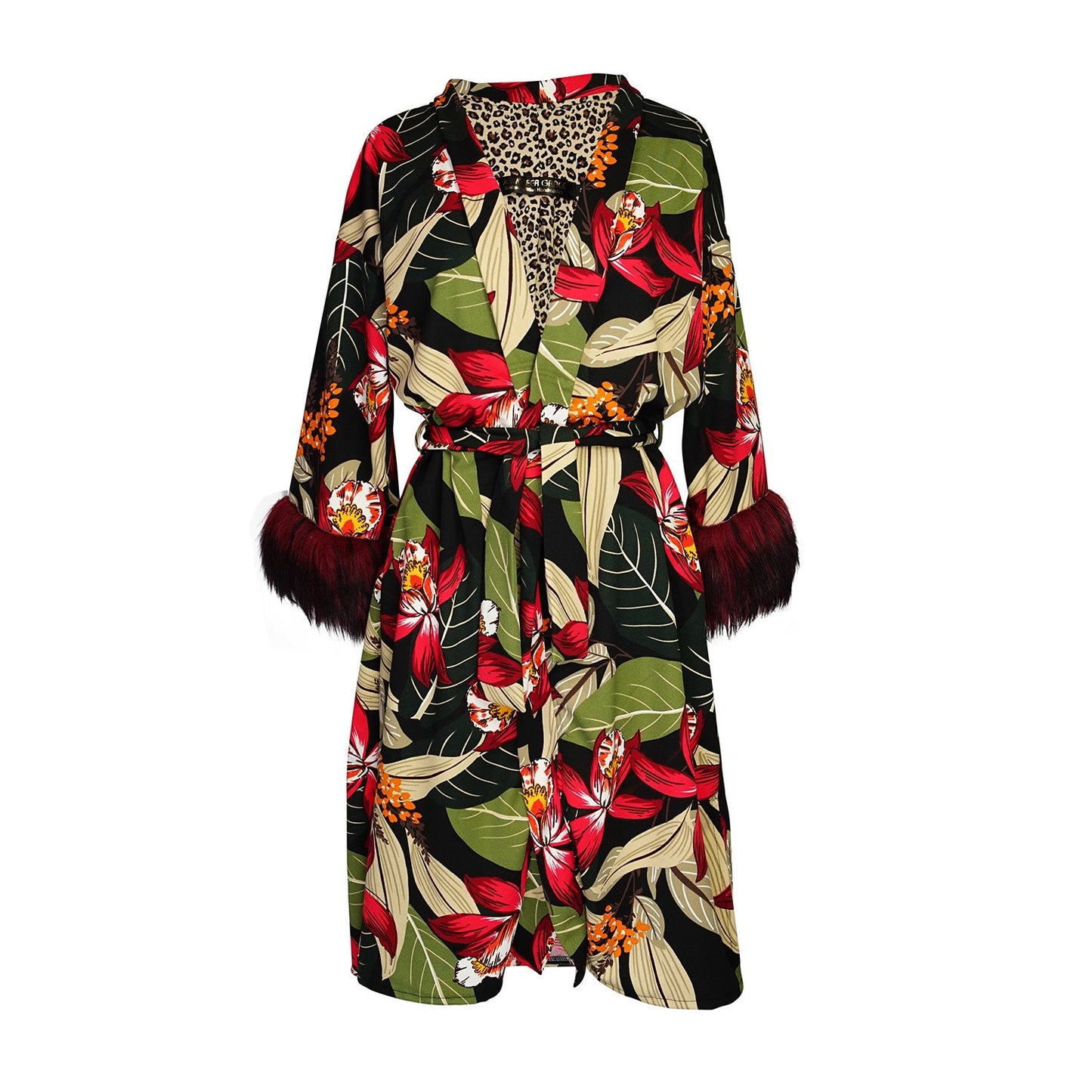 Jardin Nuit Faux Fur Koi Kimono