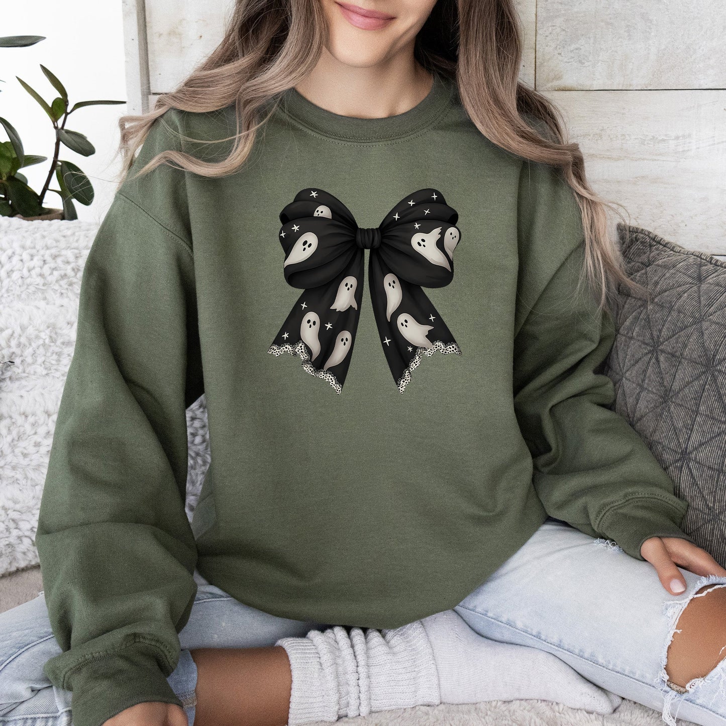 Halloween Bow, Coquette, Minimalist, Retro, Vintage, Spooky, Costume, Fall, Graphic Sweatshirt