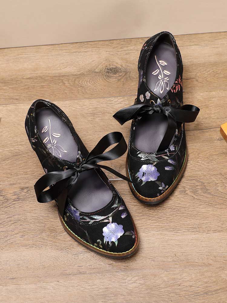 Starlit Confidence Floral Leather Handmade Shoes For Her