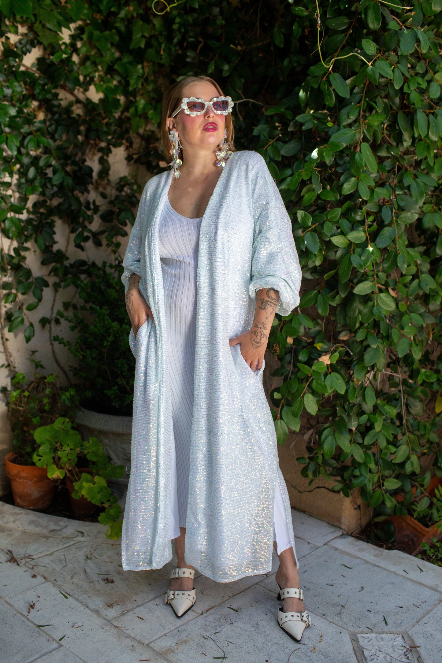 Moonstone Blanc Sequin Cocoon Jacket