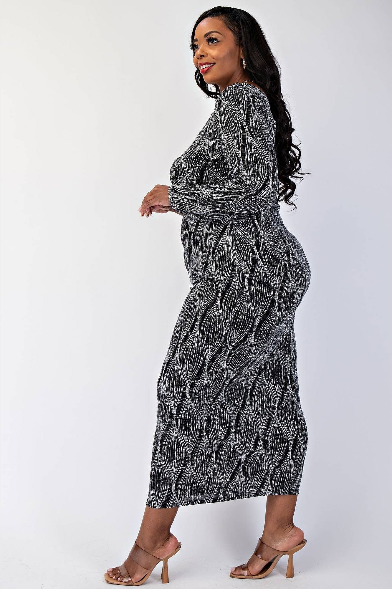 SABRINA PLUS SIZE GLITTER KNIT ONE SHOULDER DRESS WITH CUTOUT