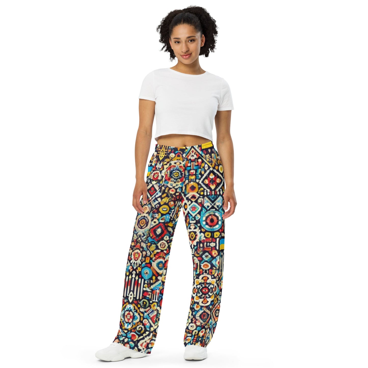 Ukrainian symbols wide-leg pants