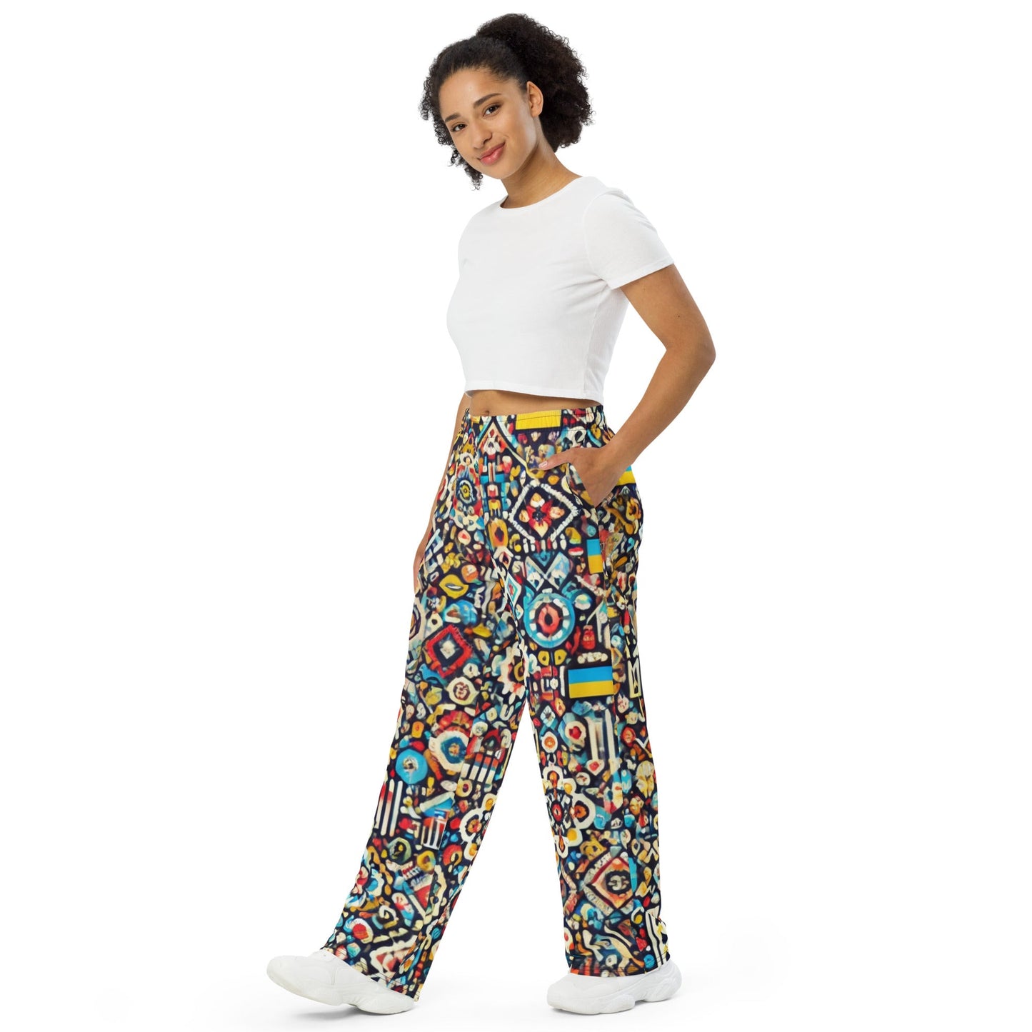 Ukrainian symbols wide-leg pants