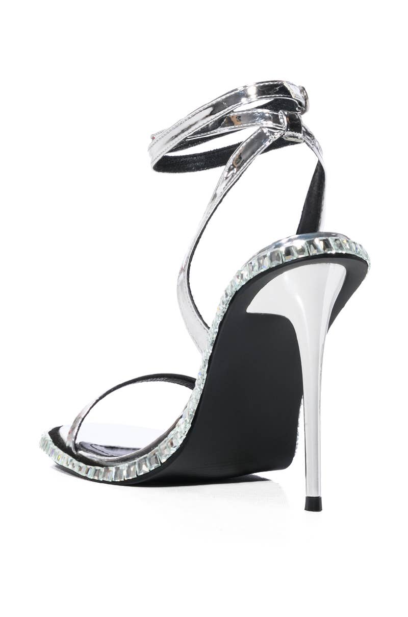 AZALEA WANG- BRIK-BLACK SILVER STILETTO SANDAL HEELS WITH RHINESTONES
