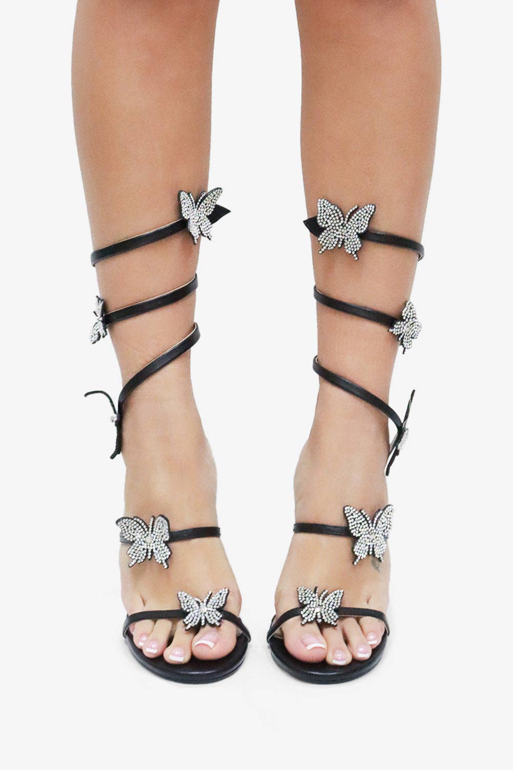Melanie Butterfly Crystal Detail Spiral Strap Heels