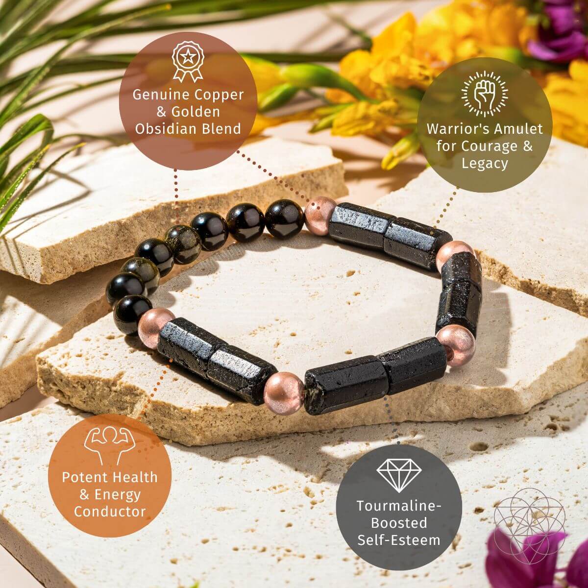 Moonlit Confidence Copper Bracelet With Golden Obsidian